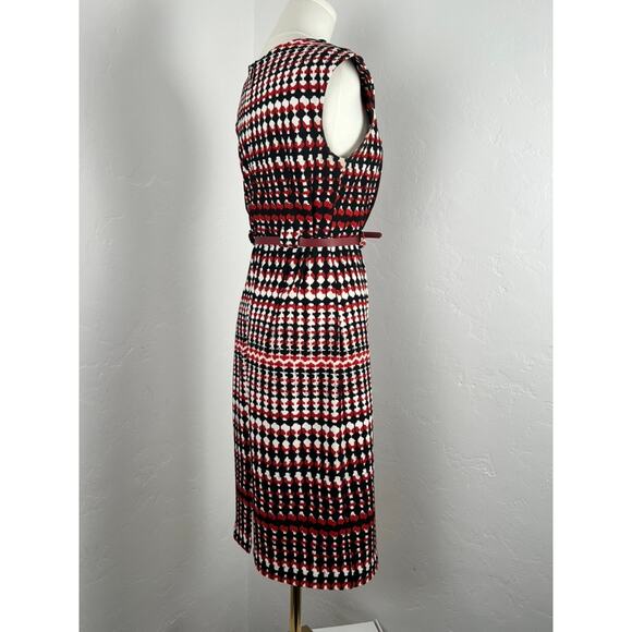 RETRO-STYLE RED WHITE AND BLACK MIDI KNIT DRESS (Women Size: 6) - Picture 12 of 15
